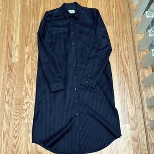 Navy blue button down pinstriped dress.